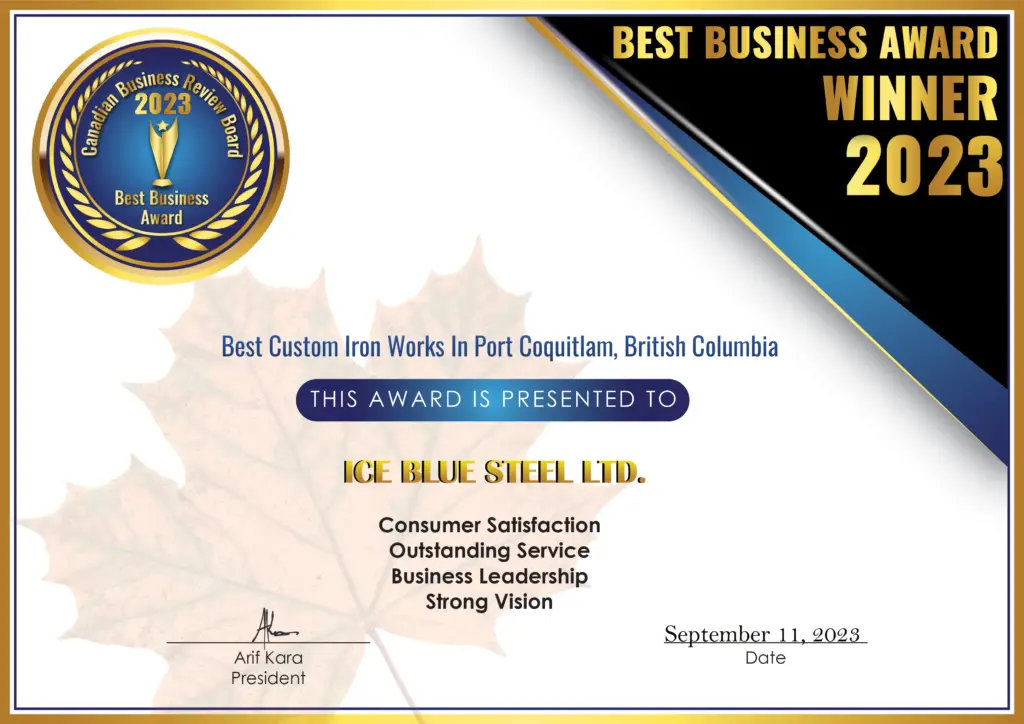 Best Custom Award in Port Coquitlam, British Columbia to ICE BLUE STEEL LTD.