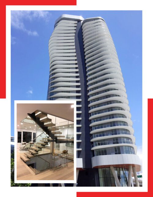 2 Big Tower with Glass Railing in Balconies and on Stairs inside