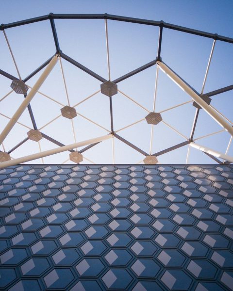 white metal frame glass roof